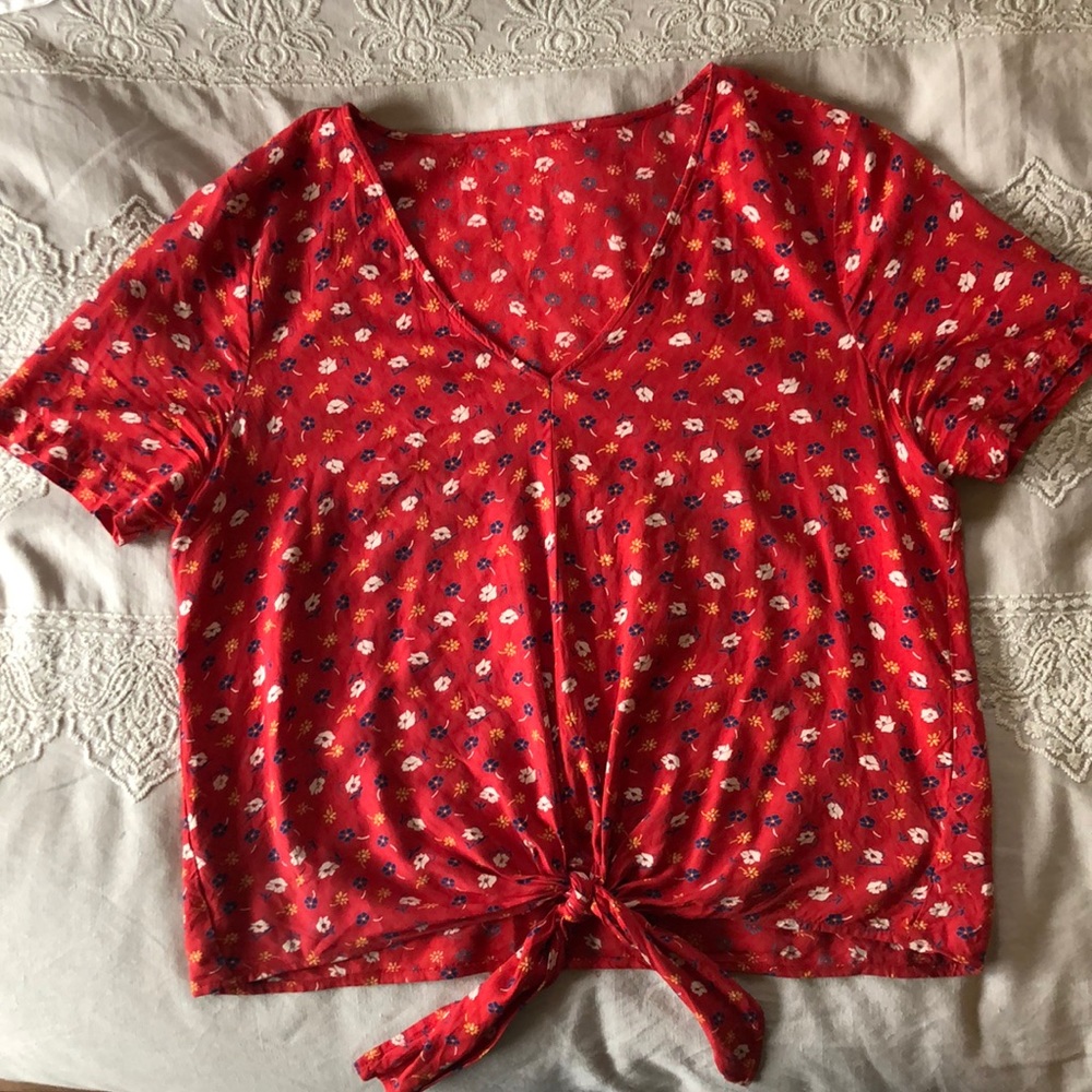 Red Floral Madewell Blouse